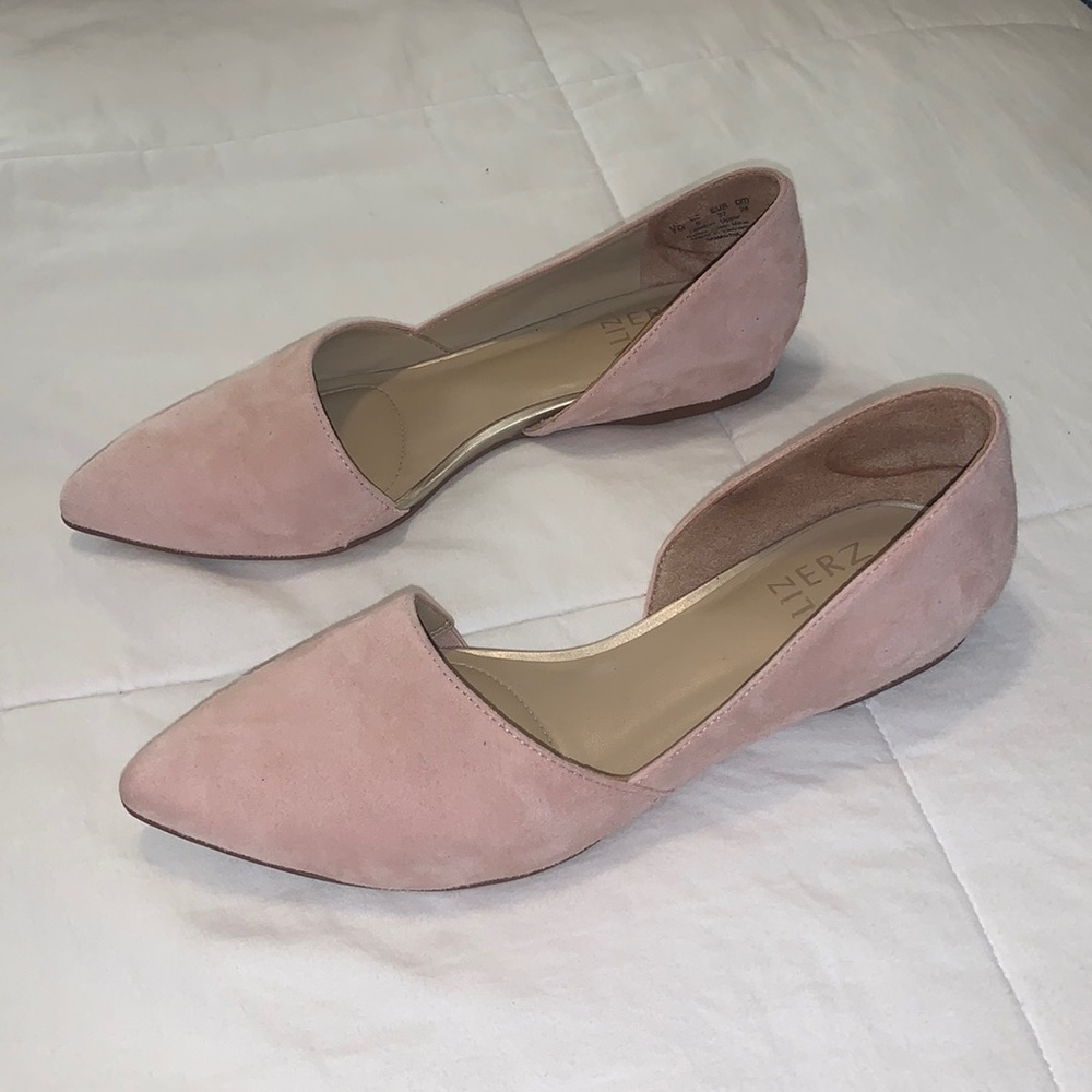 Pink suede flats